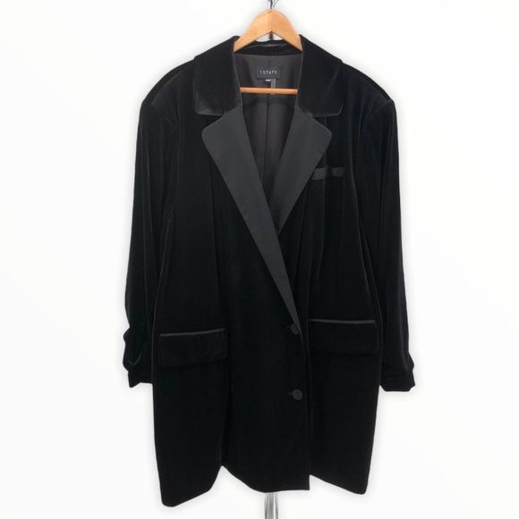 1. State Black Velvet Ruched Sleeve Blazer Dress - Picture 5 of 13